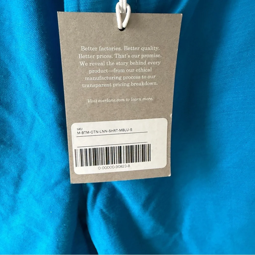 Everlane‎ The Organic Cotton Linen Blend Cargo Shorts Men's Teal Blue small NWT